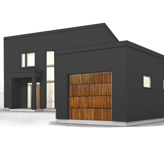 Garagehus Minimalism Frontgarage Svart Trästavar