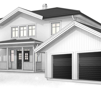 Garagehus Herrgård Frontgarage M Port Sprofil Svart